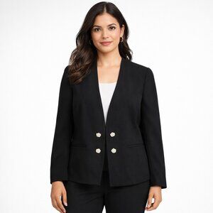 Ann Taylor Pearl Button Blazer Jacket Womens Sz 14 Black Career Evening Formal